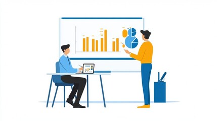 Vector illustration of office people: Blending business analysis with creative content marketing