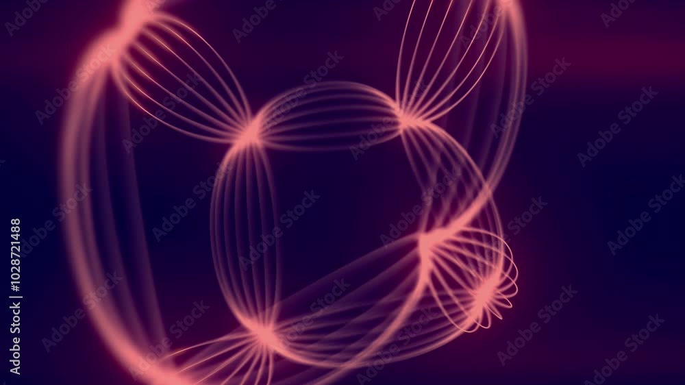 Aufkleber Abstract digital seamless loop animation of a geometric figure with smooth oval shapes created from thin lines glowing with soft orange light on a dark blue background. 3d rendering 4K
