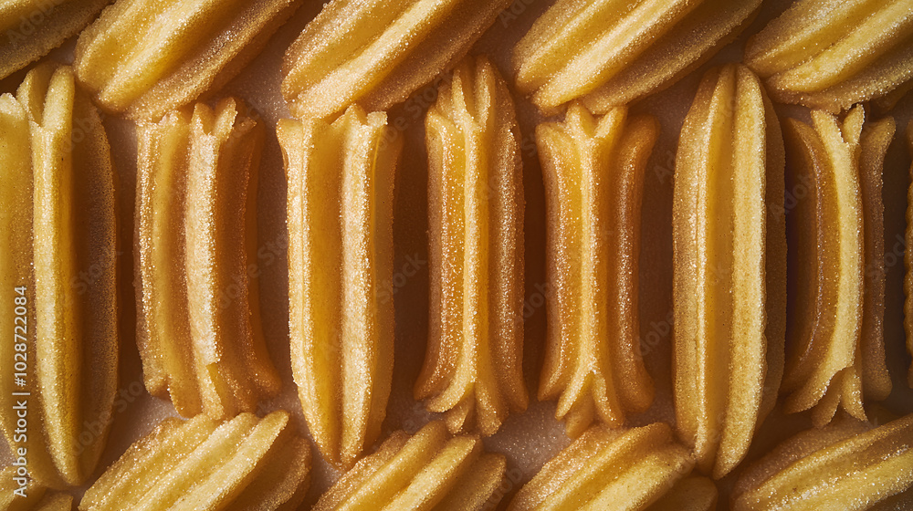 Poster churros arranged in a pattern on a plate, creating a visually appealing design