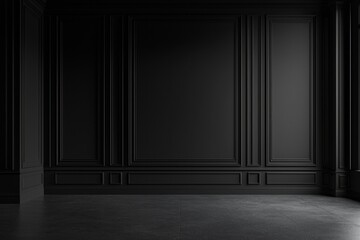 Mimalist monochromatic black background of an empty room with wall 