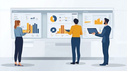 Obraz premium Vector illustration of office people: Mastering digital marketing with data-driven insights and creative approaches