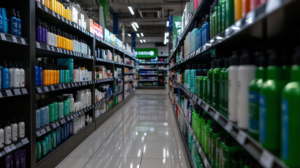 A pharmacy aisle displaying an assortment of colorful medicine bottles, creams, and healthcare products, symbolizing the diversity of pharmaceutical solutions available to customer