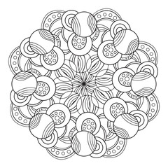 Round decorative pattern black and white vector illustration for coloring book