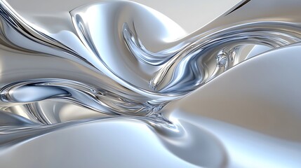Abstract silver liquid background with flowing waves and reflections.