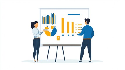 Vector illustration of office people: Boosting business performance through strategic marketing and analysis