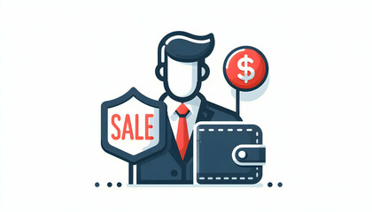Flat Isolated Sale Badge and Wallet Vector Design ? A Sleek and Modern Illustration for E-Commerce and Retail Sales, Ideal for Financial Management and Promotions