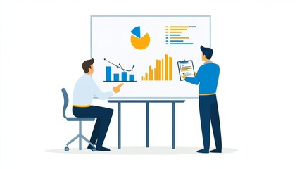 Vector illustration of office people: Planning and executing digital marketing strategies for long-term growth