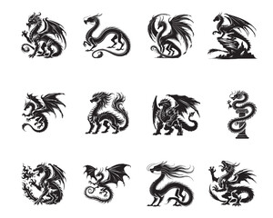 Obraz premium Collection Dragon Vector Illustration - Dragon Clipart Design 