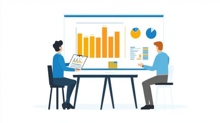 Vector illustration of office people: Implementing structured marketing plans for business development