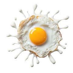 Sauce, circular splash swirl around a fried egg, isolated on white background, bold and striking. PNG