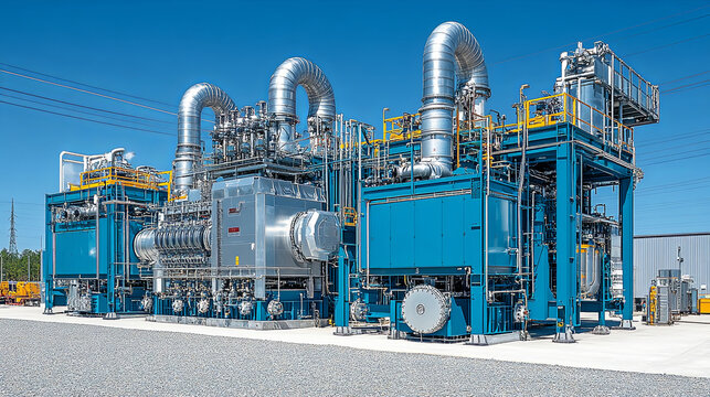 Industrial Power Generation Facility With Gas Turbines and Auxiliary Systems in Daylight