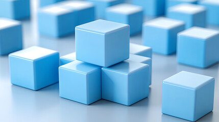 Fototapeta premium Blue Building Blocks Arranged in Varying Positions on a Smooth Surface Create a Playful Geometric Display