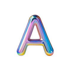 3D chrome element in Y2K style, isolated background, liquid holographic metal. A colorful A made of foil, inflated letter, rainbow colors.