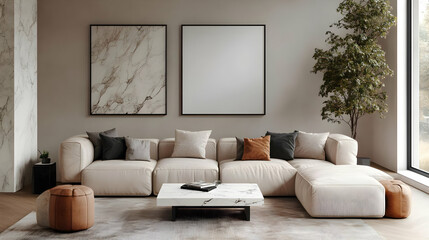 Modern living room with a cozy sectional sofa and minimalist decor.