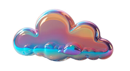 3D chrome holographic element in Y2K style, isolated background, liquid metal. Colorful cloud with a rainbow effect floating in the air, pastel color.