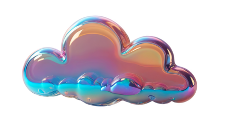 3D chrome holographic element in Y2K style, isolated background, liquid metal. Colorful cloud with a rainbow effect floating in the air, pastel color.