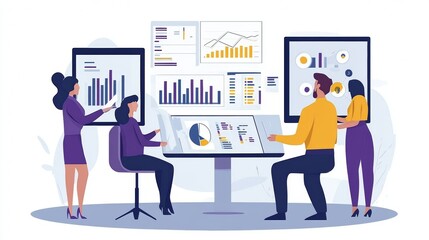 Fototapeta premium Vector illustration of office people: Applying data-driven strategies to refine content and marketing