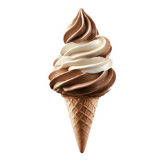 Flying soft serve chocolate ice cream, isolated on a white background, capturing the whimsical essence of this delicious treat in mid-air. PNG