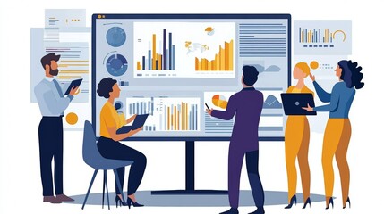 Fototapeta premium Vector illustration of office people: Enhancing brand visibility through targeted marketing and content creation