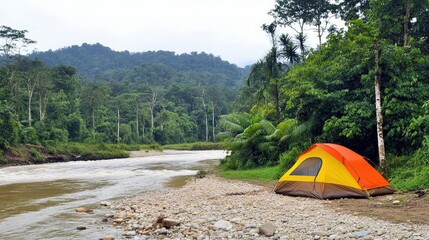 Tranquil Riverside Camping Scene in Nature