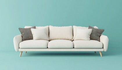 Couch and pillows mockup set on a solid background
