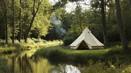 Serene Glamping Tent by Tranquil River in Nature