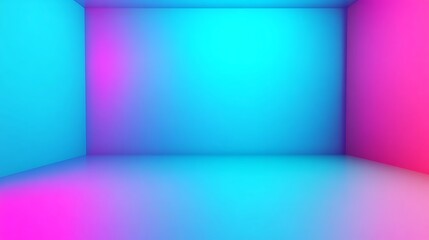 Empty room with neon blue and pink light.