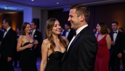 Blurred evening event Festive party with people dancing