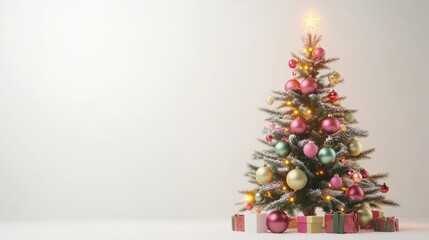 decorated christmas tree isolated on white