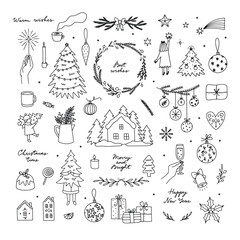 Christmas vector set. Christmas doodle clipart. Winter holidays illustration