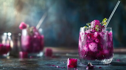 Refreshing Colorful Drink with Ice and Garnish