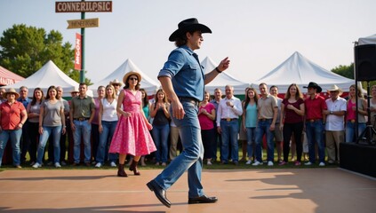 Person line-dancing at a country music festival Stock