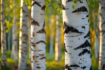 A group of white birch trees in a forest