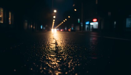 Fototapeta premium A blurred image of a street at night with streetlights in the distance.