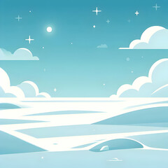 Minimalist Winter Landscape: Smooth White Snowdrifts Beneath Icy Blue Sky - Ideal Copy Space for Advertising Campaigns in Flat Vector Style