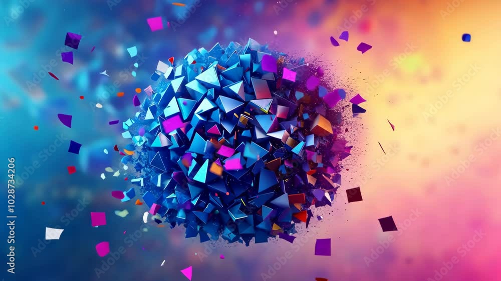 Poster colorful sphere exploding on gradient background