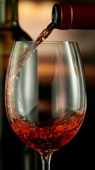 Close-up of red wine pouring into glass , freeze motion.