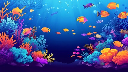 Naklejka premium Vibrant underwater scene with colorful coral reefs and fish swimming in the blue ocean.