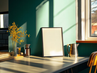 Empty photo frame, modern and classic interior space, metal frame