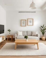 Modern minimalist living room with natural elements