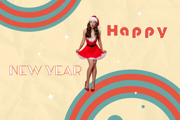 Composite trend artwork photo collage of winter holiday new year merry christmas team santa claus...