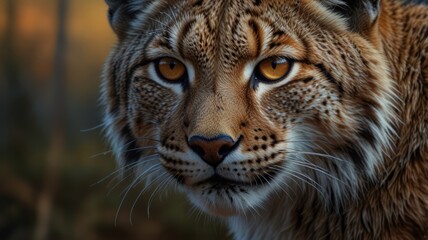 Obraz premium a lynx, its eyes gleaming with an intensity that belies its solitary nature. The fur patterned with spots, blends seamlessly with the dappled sunlight filtering through the forest canopy.