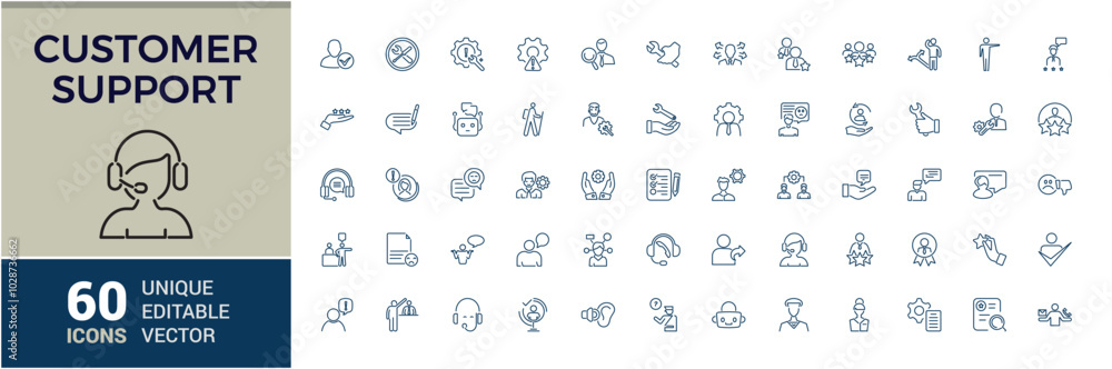 Poster customer support and service icons. support service line editable icons set. vector illustration in 