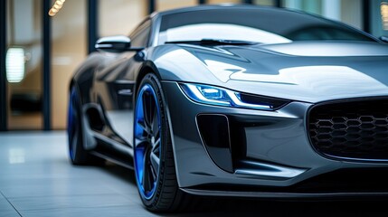Sleek Black Sports Car with Blue Accents in Modern Setting