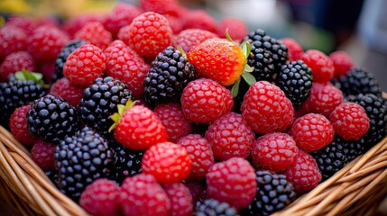 Fresh Berries in a Rustic Basket Display