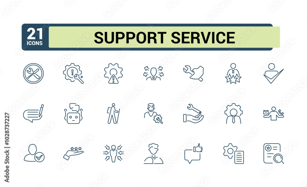 Poster customer support and service icons. support service line editable icons set. vector illustration in 