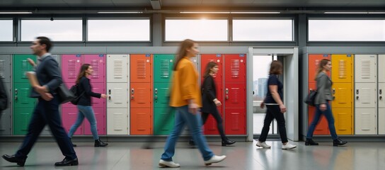 Obraz premium Busy transportation hub with coin-operated locker storage units