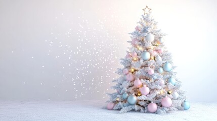 snowy christmas tree with lights