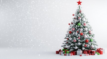 snowy christmas tree isolated on white