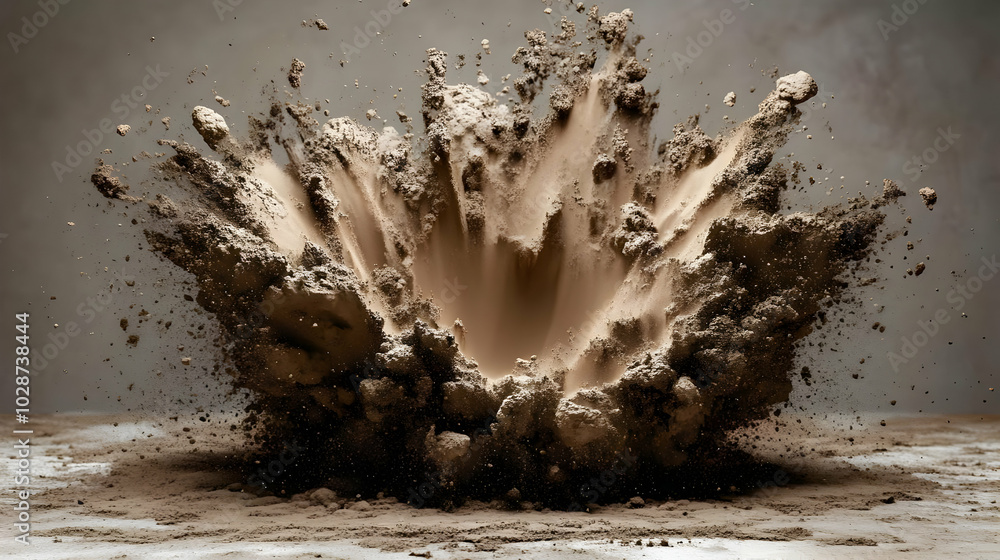 Aufkleber explosion of dust and debris creating a dramatic visual effect.